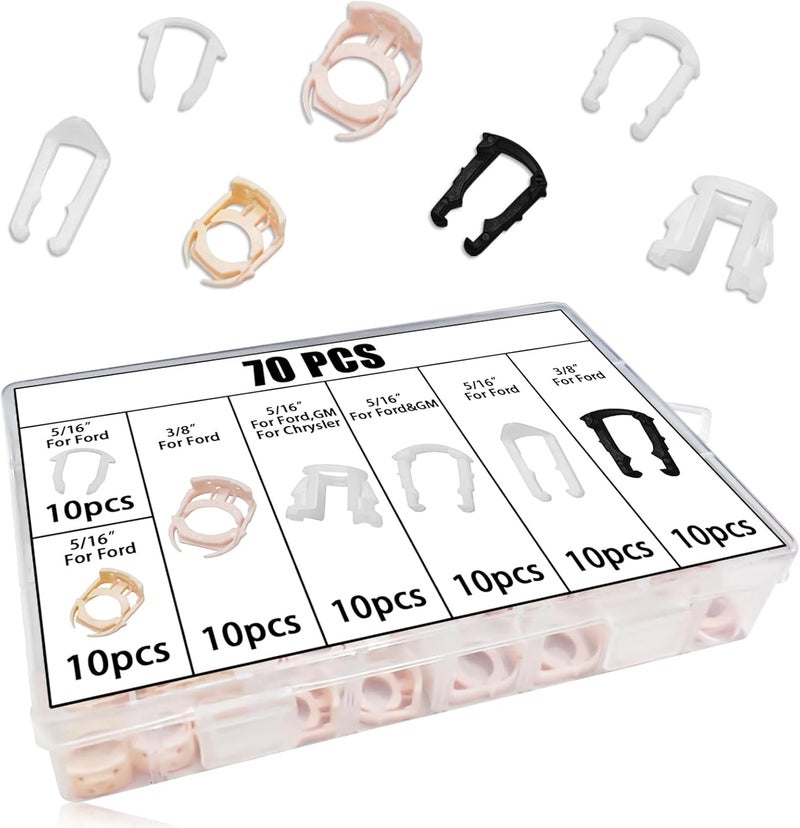 SamWinGear 70PCS Fuel Line Clips 7 Sizes Fuel Line Connector Injector Clips Repair Kit Replacement 3/8" & 5/16" Nylon Fuel Brake Line Clamp Hose Retainer Clips Assortment Kit tool for Ford GM Chrysler - Image 1